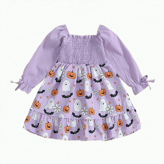 mgoYE Toddler Baby Girls Halloween Tulle Dress Long Sleeve Pumpkin Princess Tutu Dresses Fall Clothes(Purple,4-5 Years)