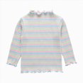 thumbnail image 1 of mgoYE Toddler Baby Girls Long Sleeve Striped T Shirt Casual Lettuce Trim Ribbed Knit Pullover Blouse Top(Green,5-6 Years), 1 of 7