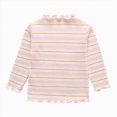 thumbnail image 1 of mgoYE Toddler Baby Girls Long Sleeve Striped T Shirt Casual Lettuce Trim Ribbed Knit Pullover Blouse Top(Pink,1-2 Years), 1 of 9