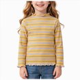 thumbnail image 1 of mgoYE Toddler Baby Girls Long Sleeve Striped T Shirt Casual Lettuce Trim Ribbed Knit Pullover Blouse Top(Yellow,5-6 Years), 1 of 7