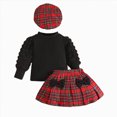 thumbnail image 1 of mgoYE Toddler Baby Girls Plaid Outfits Skirt Set Girl Fall Winter Clothes Puff Sleeve Knit Ribbed Sweatshirt Tops Plaid Skirt Set, 1 of 8
