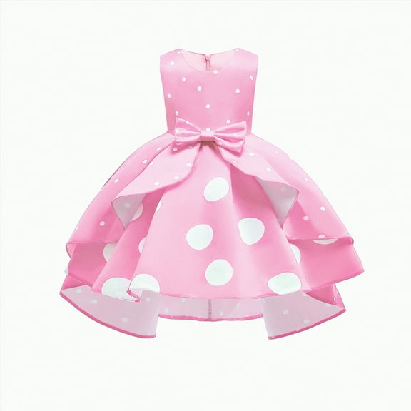 mgoYE Toddler Big Girl Polka Dots Fancy Dress Sleeveless Dress Up Birthday Party Tulle Dresses with Polka Dot|Pink 3-4 Years