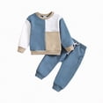 thumbnail image 1 of mgoYE Toddler Boy Clothes 18-24 Months Sets Fall Winter Clothes Color Block Long Sleeve Sweatshirt Pullover Tops + Joggers Pants Outfit Set(Khaki,12-18 Months), 1 of 6
