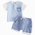 thumbnail image 1 of mgoYE Toddler Boy Clothes 18-24 Months Toddler Baby Boy Summer Clothes Plaid Lapel Short Sleeve T-Shirt Top Shorts Sets Infant Outfit 6 12 18 24 Months(Blue,9-12 Months), 1 of 6