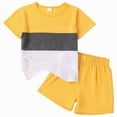 thumbnail image 1 of mgoYE Toddler Boy Clothes 18-24 Months Toddler Kid Boy Clothes Colorblock Letter Graphic Tee Shorts 2PC Summer Outfit Set(Yellow,3-4 Years), 1 of 7