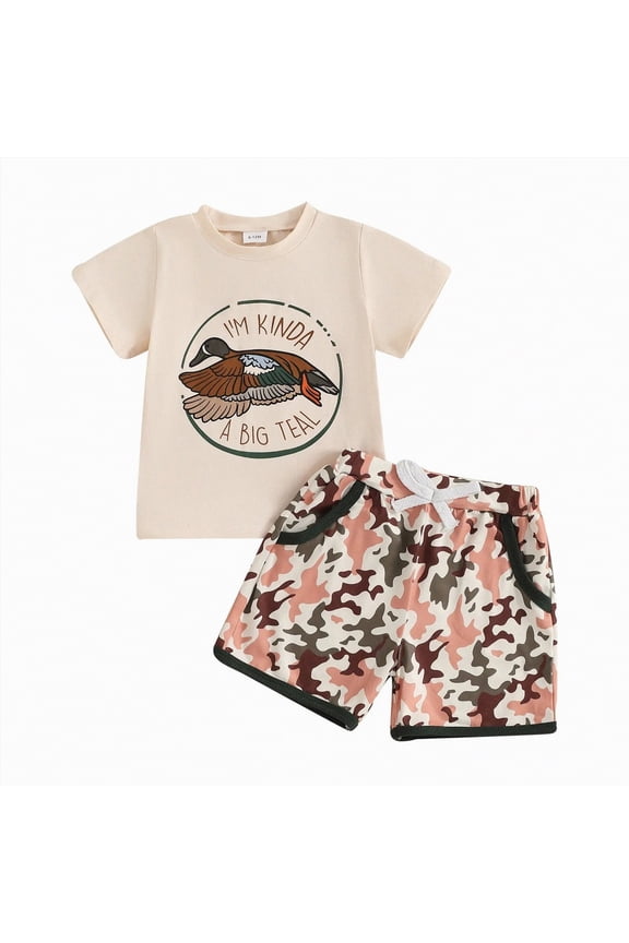 Toddler Boy Clothes 3t Kids Baby Boys Duck Hunter Clothes Mallard Duck Short Sleeve T-shirt Casual Shorts 2Pcs Toddler Hunting Baby Outfit(Beige,0-6 Months)