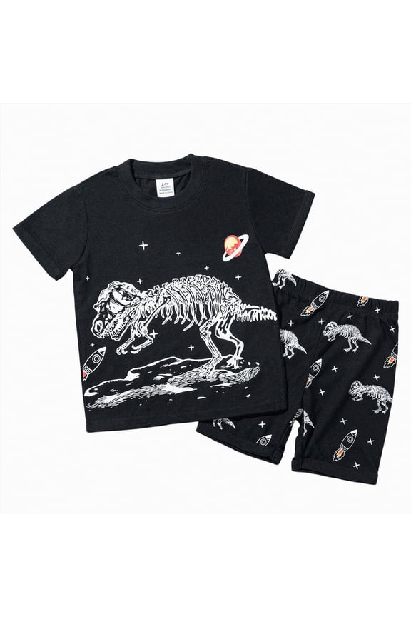 Toddler Boy Clothes 3t Sets Toddler Boys Summer Clothes Casual Round-neck Short-sleeved T-shirt and Short Suit Summer Beachwear|White 2-3 Years