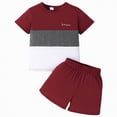 thumbnail image 1 of mgoYE Toddler Boy Clothes 3t Toddler Kid Boy Clothes Colorblock Letter Graphic Tee Shorts 2PC Summer Outfit Set(Wine,18-24 Months), 1 of 7
