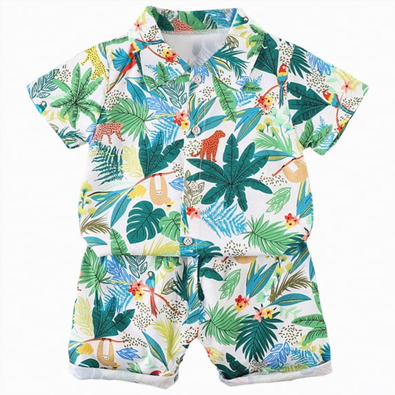 mgoYE Toddler Boy Clothes 4t Toddler Infant Baby Boy Shorts Set Hawaiian Outfits Short Sleeve Tropical Floral Flower Shirt Summer Clothes Set Suit|White 7-8 Years