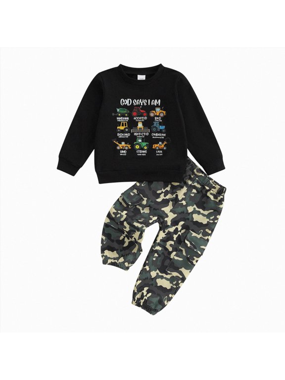 Toddler Boy Clothes Baby Outfits Fall Winter Camo Hunting Retro Pullover Sweatshirts + Camouflage Pants Set(Black,4-5 Years)