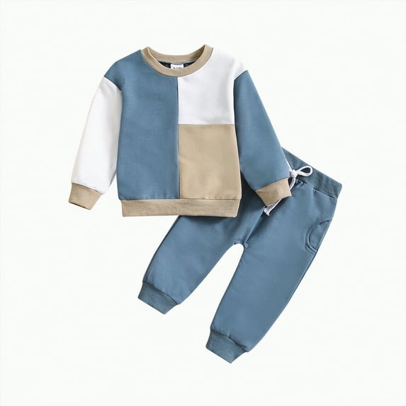 mgoYE Toddler Boy Clothes Winter 2t-3t Fall Winter Clothes Color Block Long Sleeve Sweatshirt Pullover Tops + Joggers Pants Outfit Set(Khaki,3-6 Months)