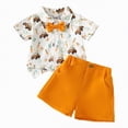 thumbnail image 1 of mgoYE Toddler Boy Easter Outfit Bow Tie Button Up Short Sleeve Shirt Casual Shorts Baby Summer Clothes Cute Outfits(Orange,3-4 Years), 1 of 7