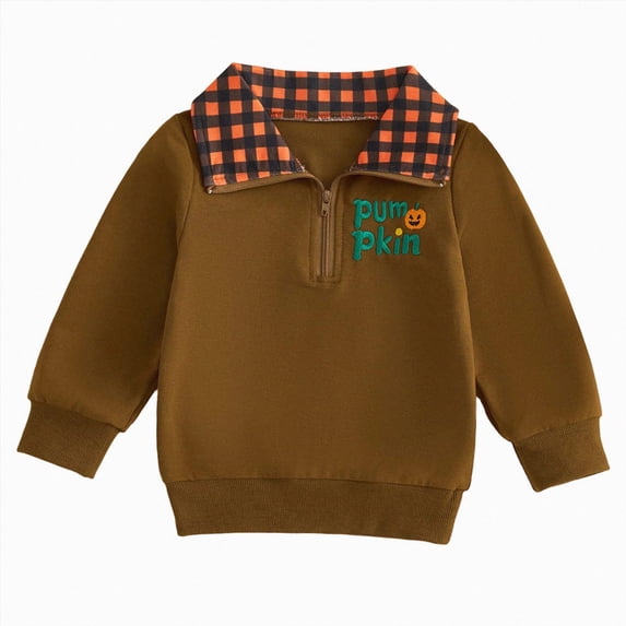 mgoYE Toddler Boy Halloween Sweatshirt Quarter Zip Collared Pullover Long Sleeve Fall Winter Baby Boy Clothes Outfit(Brown,3-4 Years)