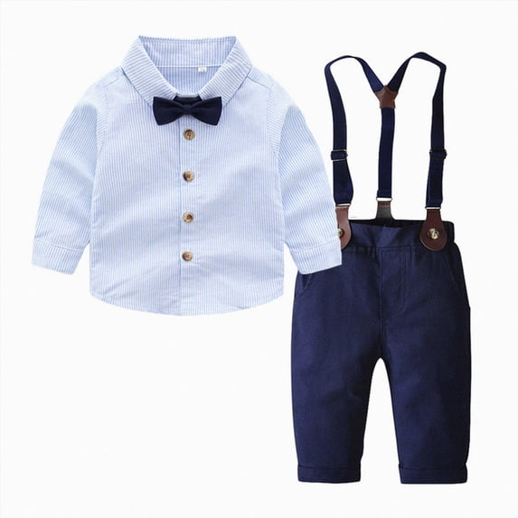 mgoYE Toddler Boy Suit Baby Boy Formal Outfit Set with Cotton Shirt Bow Tie Suspenders Pants for Wedding Birthday Party(Blue,10-11Years)