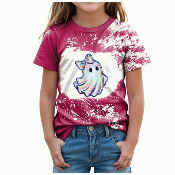 mgoYE Toddler Boys Girls Halloween T-Shirt Kid Pumpkin Ghost Tees Spooky Season Outfits Fall Tops|Hot Pink 18-24 Months