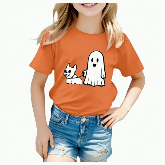 mgoYE Toddler Boys Girls Halloween T-Shirt Kid Pumpkin Ghost Tees Spooky Season Outfits Fall Tops|Orange 12-13 Years