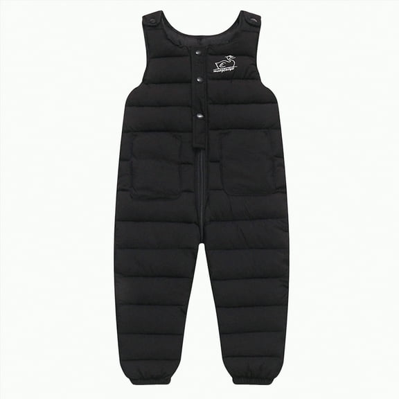 mgoYE Toddler Boys Girls Puffer Snow Pants Baby Winter Warm Snowsuit Zip Up Quilted Overalls Windproof Ski Outfits(Black,18-24 Months)
