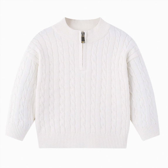 mgoYE Toddler Boys Girls Quarter-Zip Sweater Cable Knit Pullover Long Sleeve Kids Fall Winter Knitwear Top Size 2-3 Years