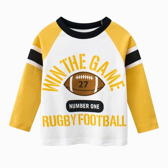 mgoYE Toddler Boys Long Sleeve Shirts Game Day Cotton Casual Crewneck Graphic T-Shirts Basic Active Tee Tops for Kids(Yellow,3-4 Years)