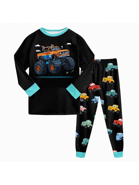 Toddler Boys Monster Truck Pajama Set, 2-Piece Long Sleeve Sleepwear, 1-10 Years