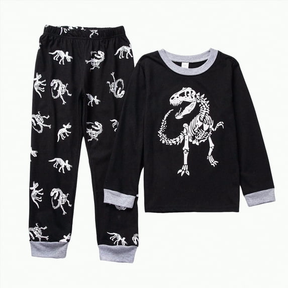 mgoYE Toddler Boys Planet Pajamas Dinosaur Cotton Kids Truck 2 Piece Train Kids Pjs Sleepwear Clothes Set 2-7T|Black 6-7 Years
