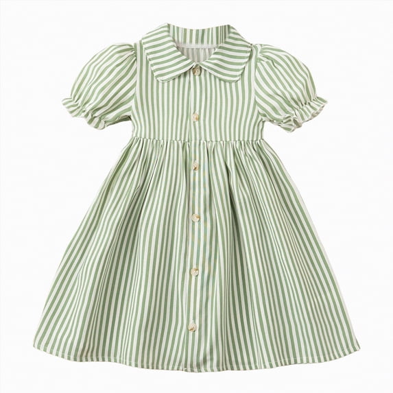 mgoYE Toddler Fairy Dress Toddler Girl Summer Dress Kids Striped Puffed-Sleeve Casual Dresses(Green,9-10 Years)