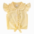 thumbnail image 1 of mgoYE Toddler Girl Button Shirt Tie Knot Shirt Plaid Blouse Sleeveless Ruffled Tops Kids Baby Summer Clothes Size 12-18 Months Yellow, 1 of 9