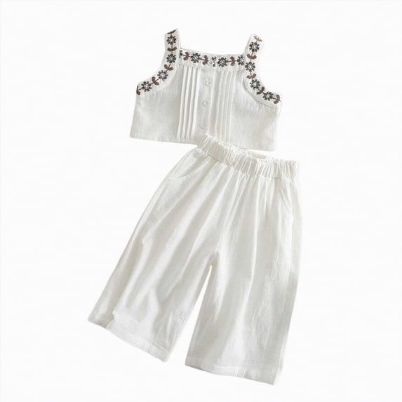 mgoYE Toddler Girl Clothes 3t-4t Sets Toddler Girls Summer Clothes Outfits Ruffle Camisole Tops and Casual Pants Toddler Girl Clothing(White,2-3 Years)