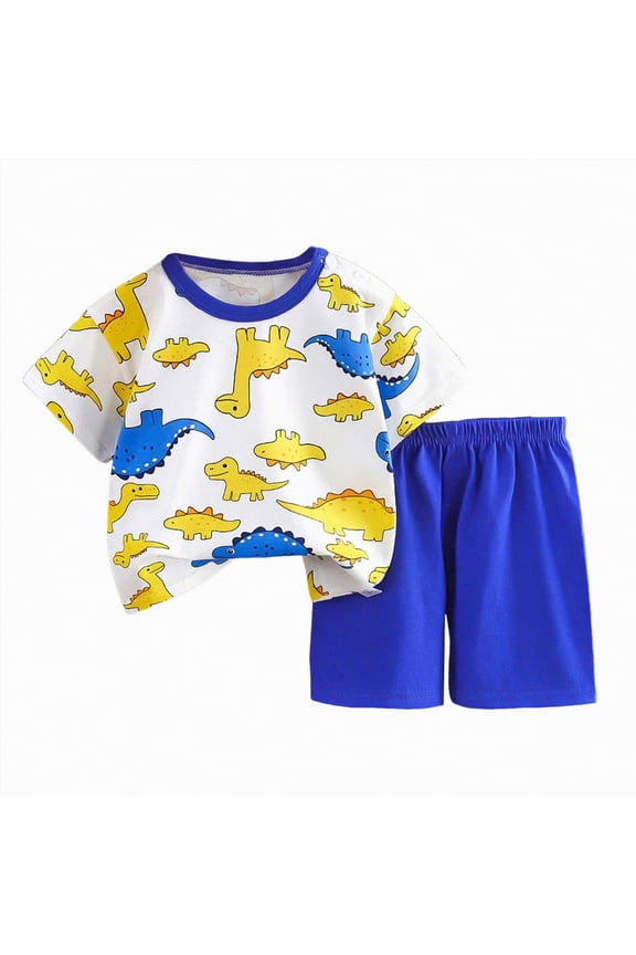 Toddler Girl Clothes 3t Boys' Short Sleeve T-Shirt and Short Outfit Set Size 1-7 Years Toddler Boys' Dinosaur Print Cotton Summer Outfits Sets|Orange 18-24 Months