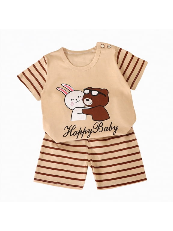 Toddler Girl Clothes 3t Toddler Baby Boy Summer Clothes Short Sleeve Dinosaur T-Shirt + Plaid Shorts Set 2Pcs|Beige 4-5 Years