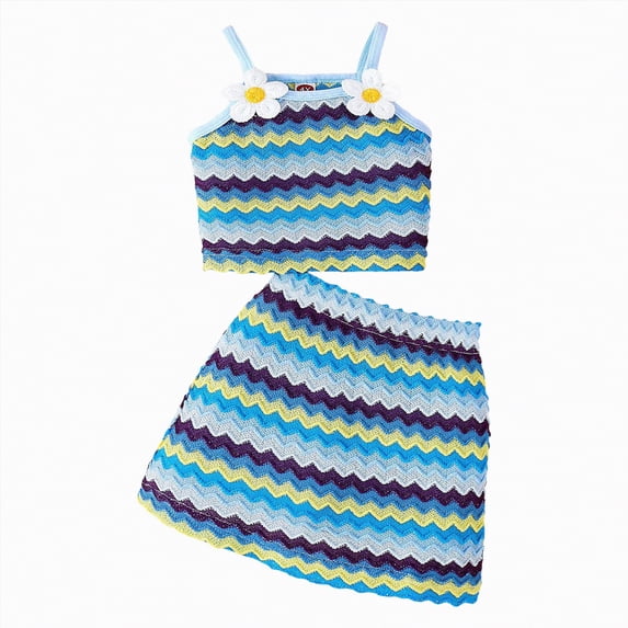 mgoYE Toddler Girl Clothes 5t Toddler Girl Clothes Toddler Summer Outfits Sleeveless Halter Top Ruffle Short Set Cute Kids Clothes Girls(Blue,2-3 Years)