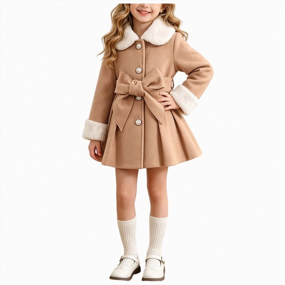 mgoYE Toddler Girl Clothes Jacket Coat Long Sleeve Solid Color Buttons Dress Coat Fall Winter Outfit 3 Years