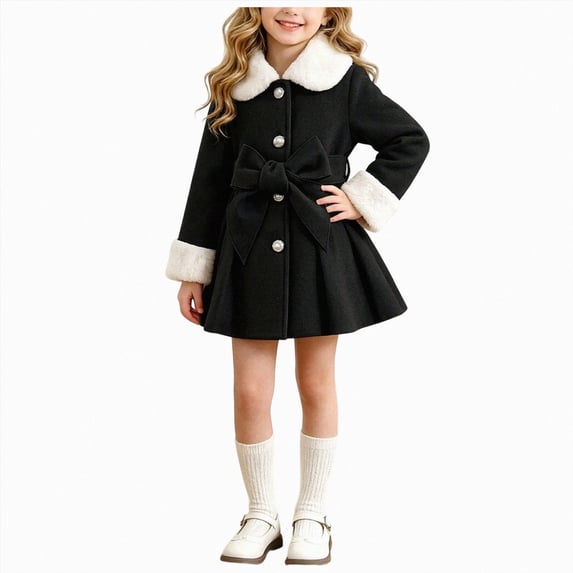 mgoYE Toddler Girl Clothes Jacket Coat Long Sleeve Solid Color Buttons Dress Coat Fall Winter Outfit 4 Years