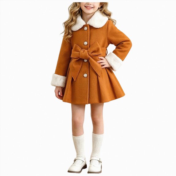 mgoYE Toddler Girl Clothes Jacket Coat Long Sleeve Solid Color Buttons Dress Coat Fall Winter Outfit 5 Years
