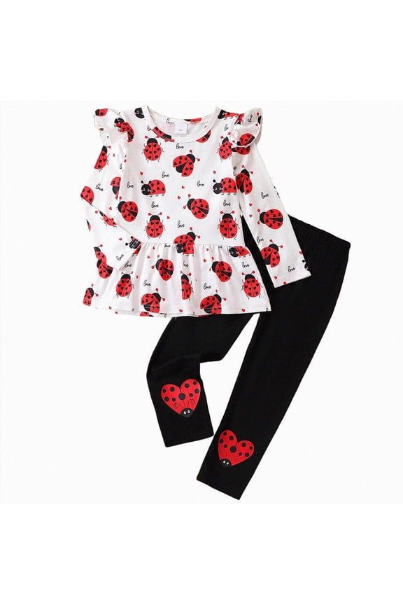 Toddler Girl Clothes Kid Fall Outfit Ruffle Sleeve Shirt Top Floral Pants Winter Girls Set(Red,6-7 Years)