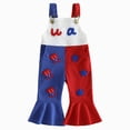 thumbnail image 1 of mgoYE Toddler Girl Clothes Sets 4th Fourth July Toddler Girl Outfit USA Romper Spaghetti Strap Bell Bottoms Jumpsuit Red White Blue Outfits|Blue 2-3 Years, 1 of 6