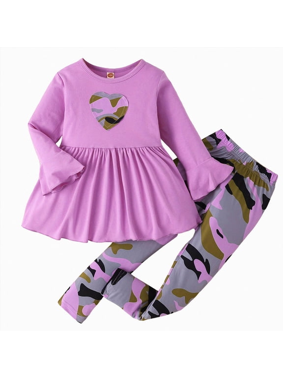 Toddler Girl Fall Clothes 1T 2T 3T 4T 5T 6T Long Sleeve Sweatshirt Solid Pants Autumn Winter Clothes Set Toddler Girl Outfit(Purple,5-6 Years)