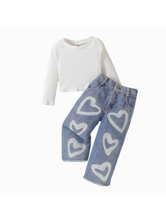 Toddler Girl Fall Clothes 1T 2T 3T 4T 5T 6T Long Sleeve Sweatshirt Solid Pants Autumn Winter Clothes Set Toddler Girl Outfit(White,3-4 Years)