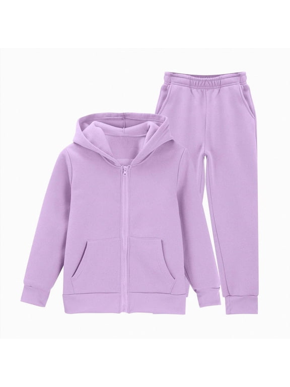 Toddler Girl Fall Outfit 5T 6T 7T 8T 9T 10-14T Long Sleeve Sweatshirt Solid Pants Autumn Winter Clothes Set Toddler Girl Outfit(Light Purple,7-8 Years)
