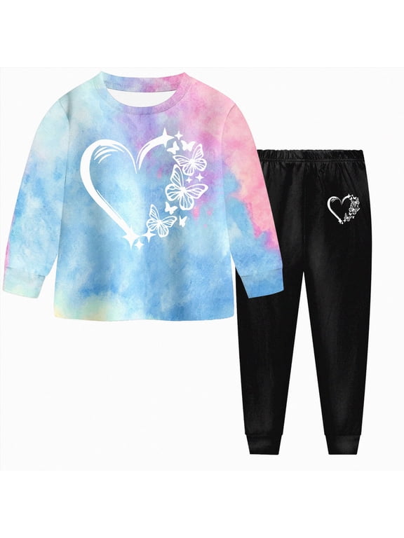 Toddler Girl Fall Winter Clothes Set, Tie-Dye Long Sleeve Sweatshirt & Pants, Sizes 2T 3T 4T 5T 6T 7T 8T