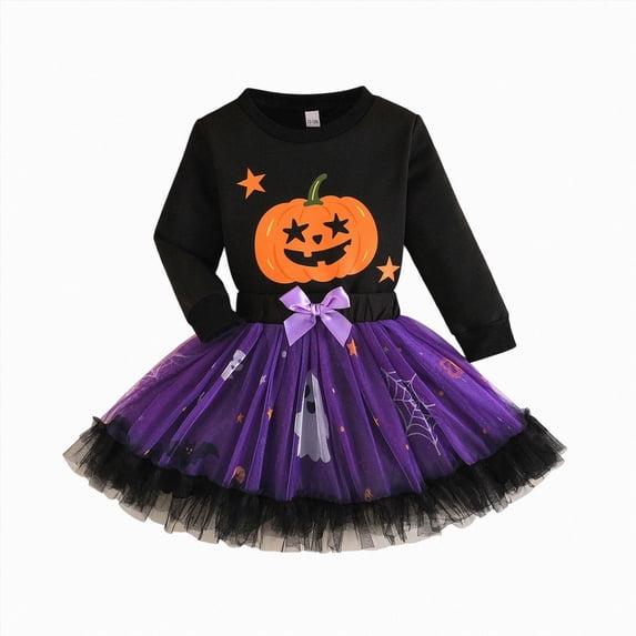 mgoYE Toddler Girl Halloween Clothes Long Sleeve Pullover Sweatshirt and Tutu Skirt 2 Piece Outfits 18 24M 3t 4t 5t Kids Clothing Set Party Dress(Purple,3-4 Years)