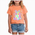 thumbnail image 1 of mgoYE Toddler Girl Halloween T-Shirt Colorful Bow Ghost Graphic Shirts Kid Short Sleeve Tees Spooky Season Outfits Tops(Orange,3-4 Years), 1 of 5