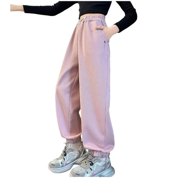mgoYE Toddler Girl Pants Girls Sweatpants Kids Cotton Drawstring Joggers Athletic Pants with Pockets for Teen Girls |Pink,7-9 Years