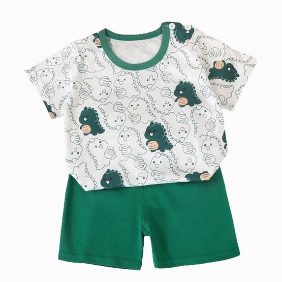 mgoYE Toddler Girl Summer Clothes Toddler Girls Summer Outfit Cotton Top and Shorts Clothing Set|Dark Green 9-18 Months