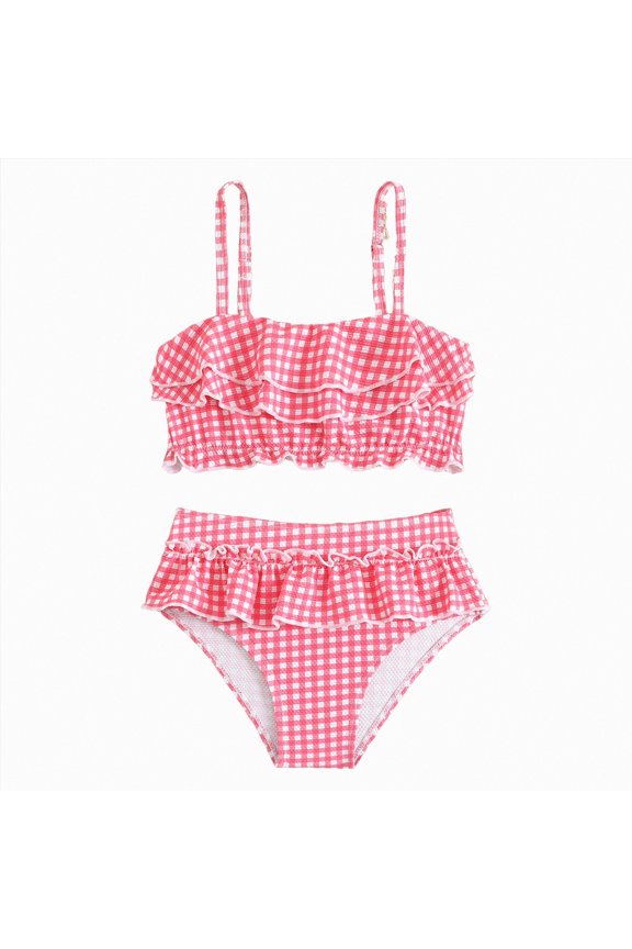 Toddler Girl Swimsuit 3t Two Piece Baby Swimsuit Girl Toddler Bikini Sets Sleeveless Ruffle Striped Bathing Suit Infant Beach Swimwear(Pink,7-8 Years)
