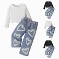 thumbnail image 1 of mgoYE Toddler Girls Clothes 1-6T Ribbed Baby Kids Girl Denim Outfits Long Sleeve Tops Love Hearts Jeans Pant(White,1-2 Years), 1 of 9