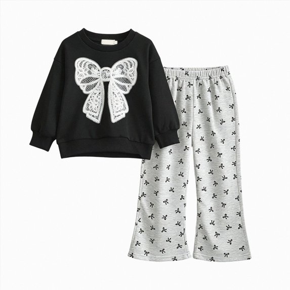 mgoYE Toddler Girls Clothes Fall Long Sleeve Bow Print Sweatshirt Pants 2PCS Set Little Girl Outfits