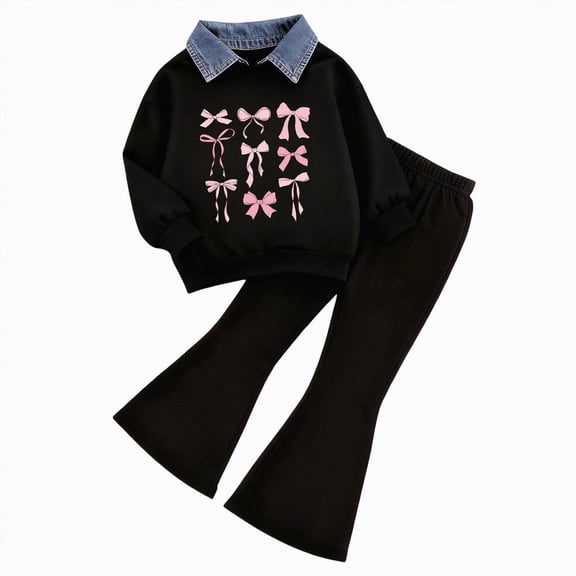 mgoYE Toddler Girls Clothes Girls 2 Piece Outfits Long Sleeve Butterfly Sweatshirt & Flared Pants Fall Clothing Set(Pink,2-3 Years)