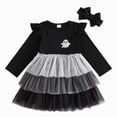 thumbnail image 1 of mgoYE Toddler Girls Halloween Dress Orange Pumpkin Tiered Dress Long Sleeve Dresses Tutu Outfits(Black,12-18 Months), 1 of 6