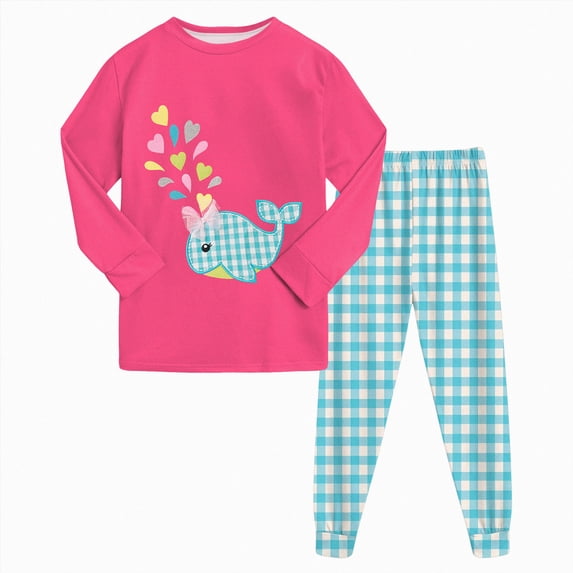 mgoYE Toddler Girls Pajamas 2t 3t 4t 5t 6t 7-14y Snug Fit 2-Piece Long Sleeve Printed Top Pant Sleepwear Set 2-3 Years